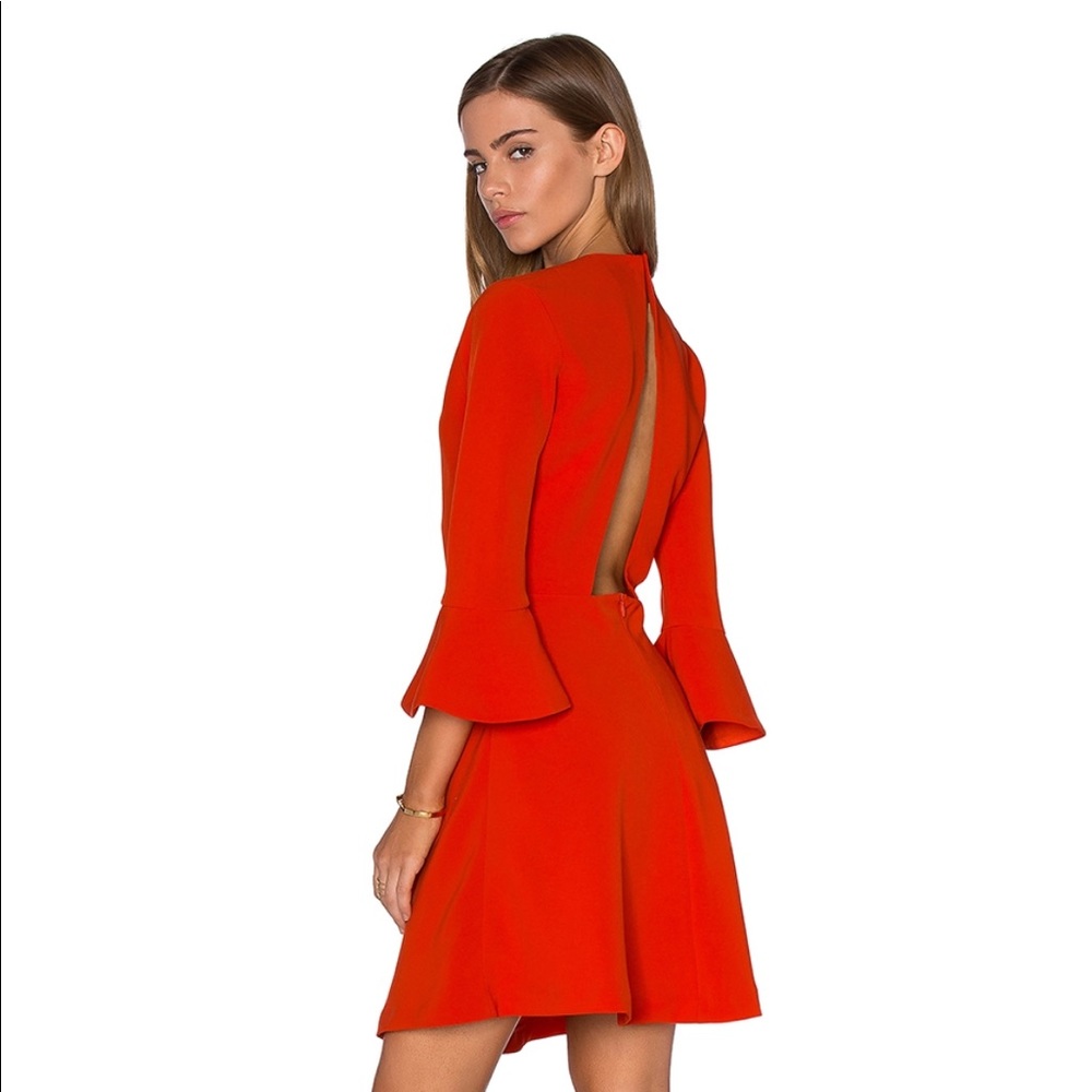 Open back mini dress with bell sleeves